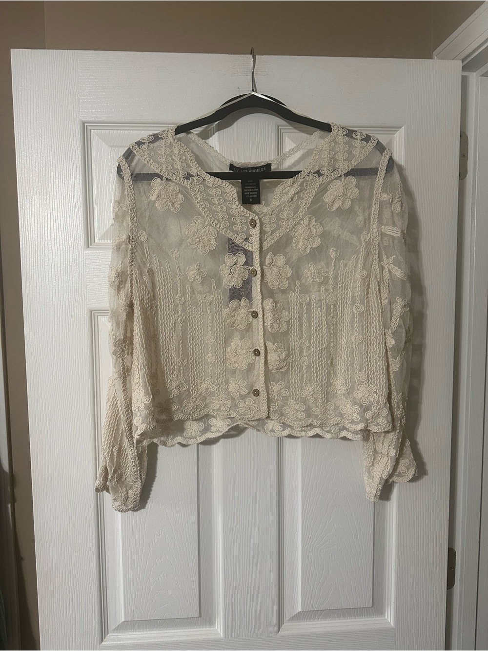 Anthropologie Cream Lace Button-Front Cardigan